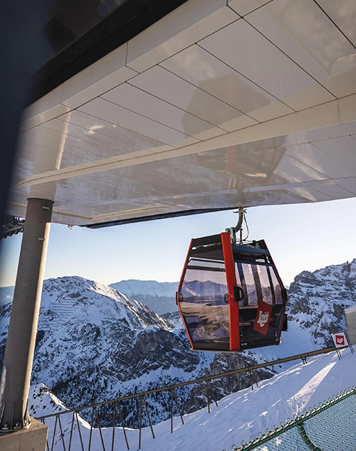 Ski gondola in the background Mountain panorama